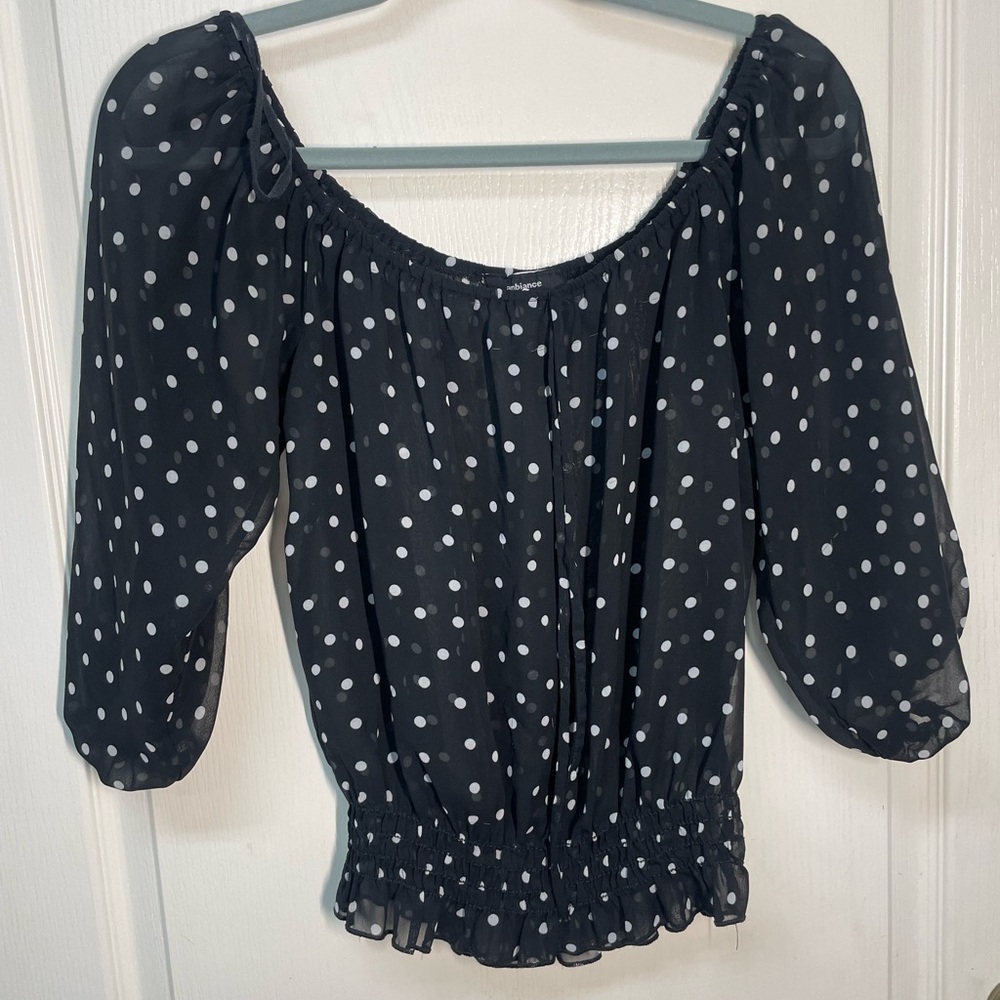 Ambiance Black and White Polka Dot Blouse